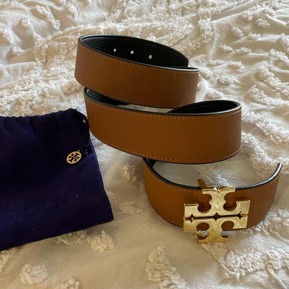 Tory Burch Brown Leather Belt with Gold Logo